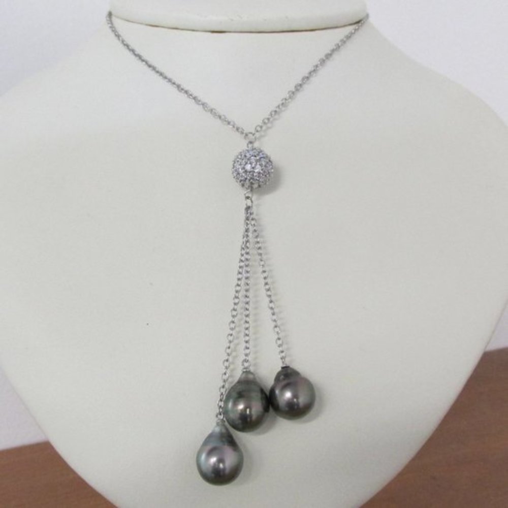 Baroque Tahitian Cultured Pearls Necklace with CZ